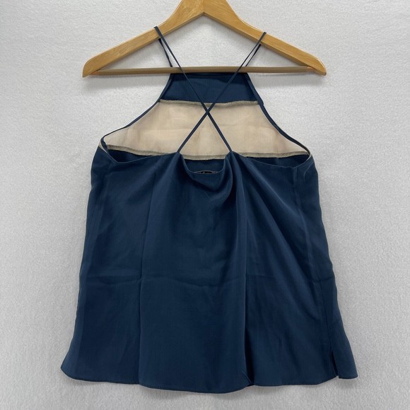 Cami NYC The High Top Cami Tank Top Size M Navy Blue Silk Cross Back Sheer Panel - Picture 4 of 8